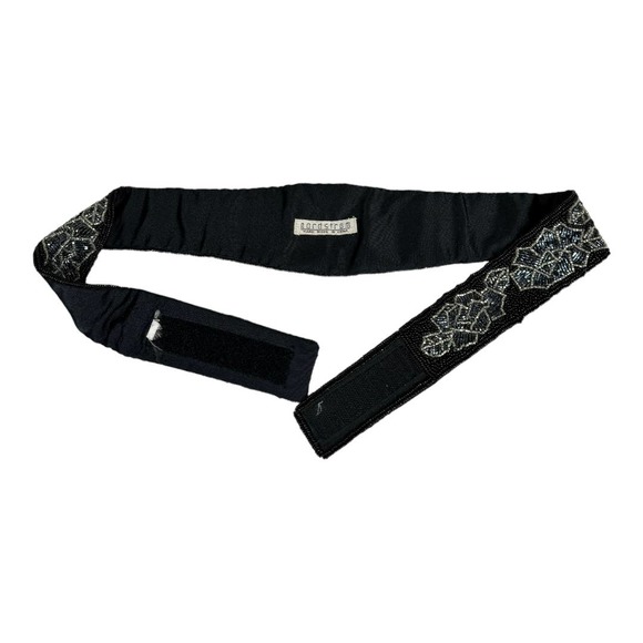 Vintage Nordstrom Black Beaded Floral Belt One Size Waist Embellished Boho Fairy - Picture 5 of 6